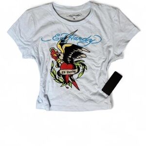 Ed Hardy White Graphic crop tee Shirt
